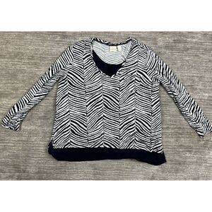 Chicos Top Womens Large 2 Black White Zebra Layered‎ Rayon Blend Long Sleeve
